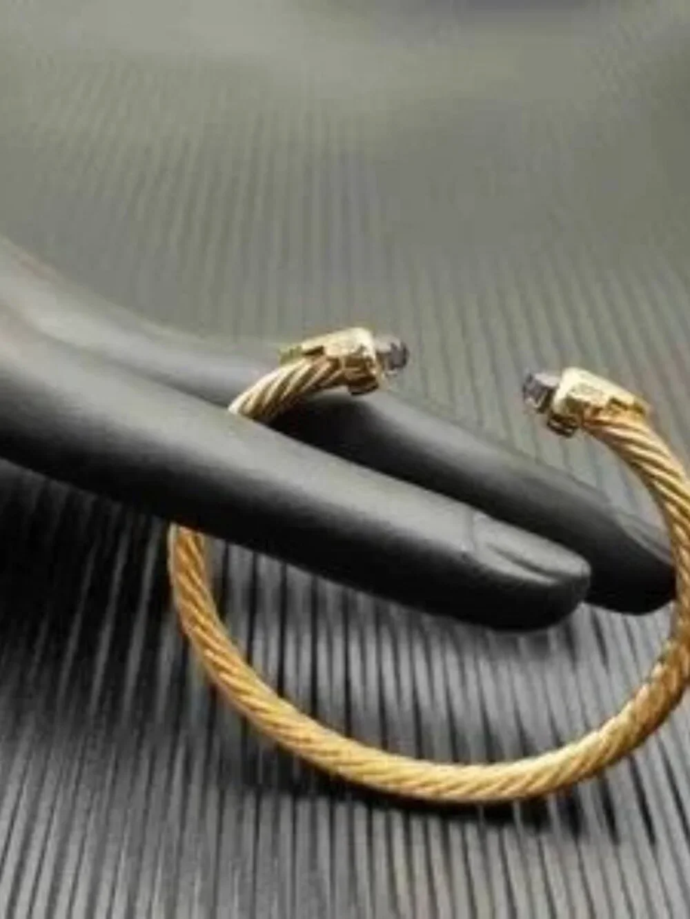 David Yurman 5mm Amethyst & Diamond Gold Cable Cuff Bracelet